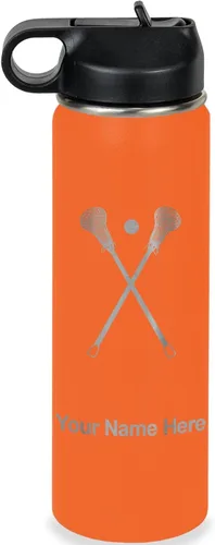 Miniatura 31 de LaserGram Botella de agua personalizada, palitos de lacrosse, acero inoxidable de doble pared aislada al vacío con popote superior, regalo grabado