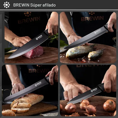 Miniatura 6 de Juego de cuchillos, juego de cuchillos de cocina Brewin, juego de cuchillos para cocina, bloque de cuchillos universal, juego de bloques de Carbón
