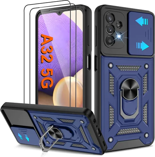 Miniatura 130 de ATUMP Funda para T-Mobile Revvl V Plus 5G con protector de pantalla HD con cubierta de cámara deslizante, soporte de anillo de rotación de 360° Negro