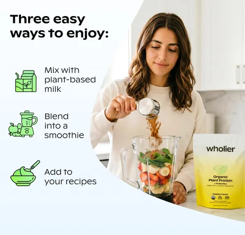 Miniatura 6 de wholier Proteína vegetal orgánica en polvo + prebióticos y aminoácidos, 0.74 oz de proteína de vainilla en polvo, USDA orgánico, apoyo para la salud