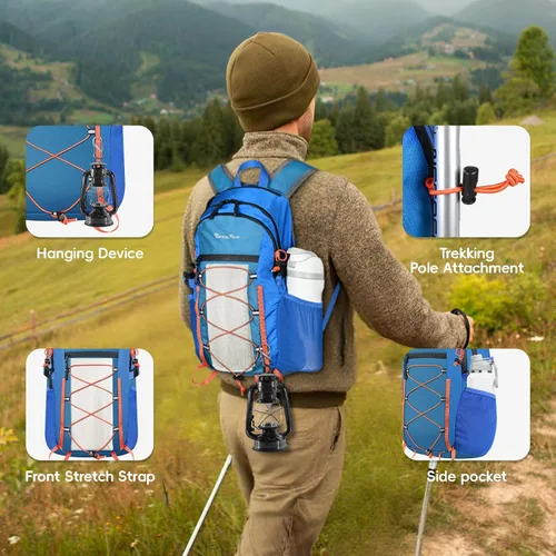 Miniatura 5 de Seektop Mochila plegable impermeable de 20L para senderismo, mochila ultraligera pequeña y ligera para el día, mochila compactable para hombres