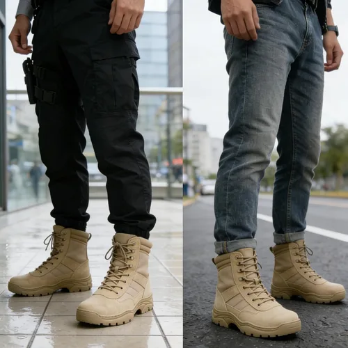 Miniatura 2 de QUNLON Botas militares tácticas para hombre, con cremallera lateral, ligeras, 8 pulgadas, botas de motocicleta de combate militar para trabajo