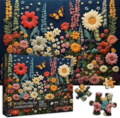 Miniatura 2 de Rompecabezas de flores silvestres para adultos de 1000 piezas, diseño de flores, plantas, mariposas, arte temático, jardín de primavera
