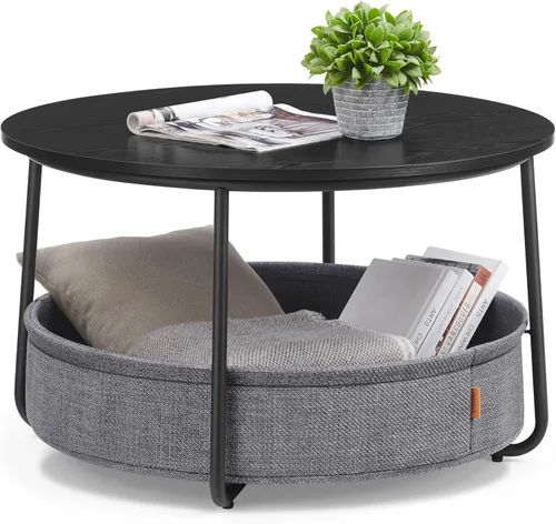 VASAGLE Colección LILEA - Mesa de centro con almacenamiento, mesa redonda para sala de estar con cesta de tela, estilo moderno, marco de metal,