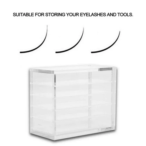 Miniatura 4 de Estuche transparente de 5 capas para pestañas postizas con paletas de pegamento y soportes para injertos, compacto, apilable, caja de almacenamiento