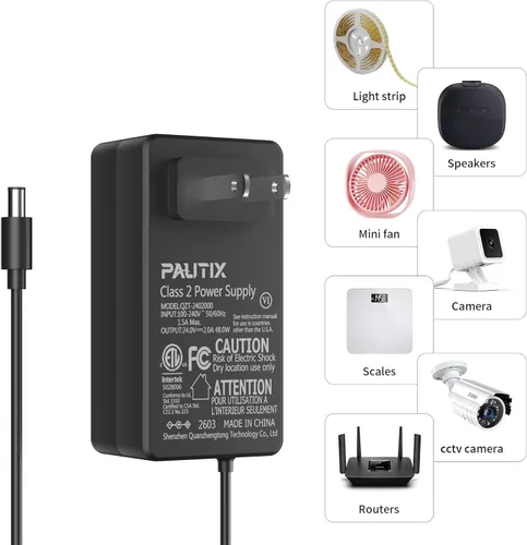 Miniatura 5 de PAUTIX - Adaptador de fuente de alimentación de 24V CC 24V 2A 48W Transformador de controlador LED de bajo voltaje con enchufe US de 5.5 x 2.1mm