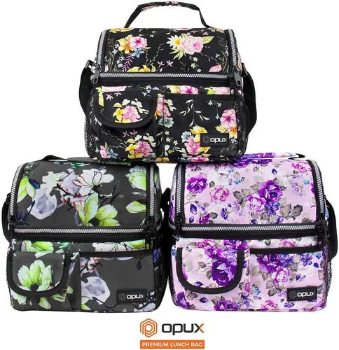 Miniatura 9 de OPUX Lonchera para mujeres, bolsa de almuerzo grande aislada para adultos, trabajo, doble cubierta, lonchera para preparar comidas, compartimento