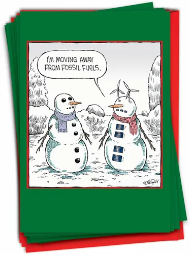 NobleWorks - 12 tarjetas de Feliz Navidad de dibujos animados - Divertidos saludos de humor navideño, juego de tarjetas de notas en caja con sobres