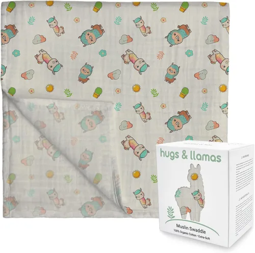Miniatura 6 de hugs & llamas Mantas para envolver 100% muselina de algodón orgánico, unisex, extra suaves, mantas para recién nacidos y bebés, lavables a máquina