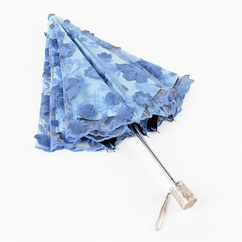 Miniatura 135 de Honeystore Sombrilla bordada con flor 3D plegable UV con encaje clásico