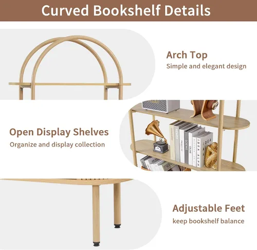 Miniatura 6 de Estantería arqueada acanalada de 71 pulgadas de alto con puertas correderas de tambor, mueble estantería curvo de metal moderno de mediados de siglo