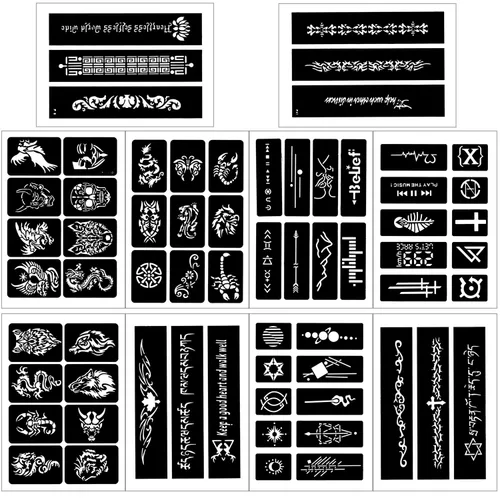 Miniatura 3 de Konsait 123 plantillas de tatuajes temporales grandes, 20 hojas de hombre con brillantina, kit de tatuaje, plantillas de pintura facial, plantilla