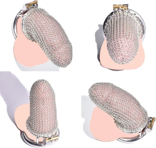Miniatura 9 de MFMYEE Jaula para pene SM de acero inoxidable, jaula de malla para el pene con 4 anillos para la polla, juego de dispositivos de castidad masculina