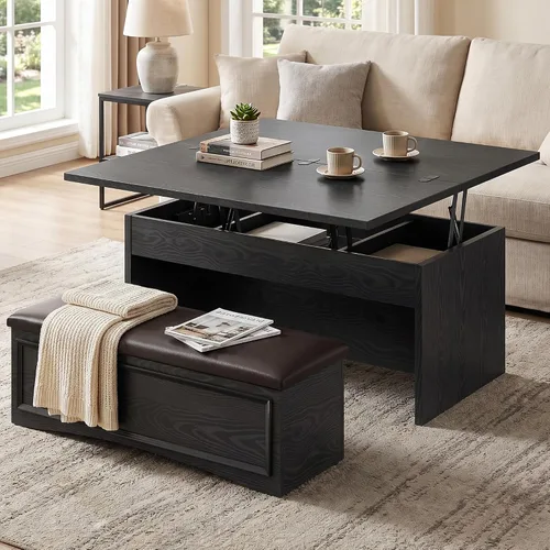 Miniatura 11 de Juego de mesa auxiliar de doble elevación con silla, 4 en 1, mesa de centro de 40 pulgadas con compartimento oculto, para sala de estar, mesas