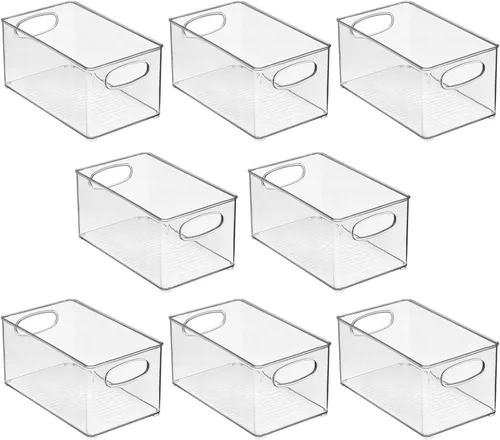 Miniatura 7 de mDesign Organizador de plástico para armario del hogar, cesta de almacenamiento con asas para dormitorio, baño, estantes de gabinete, entrada