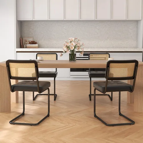 Miniatura 9 de KCC Juego de 2 sillas de comedor modernas de mediados de siglo, ratán de piel sintética, sillas auxiliares de comedor de cocina con patas de metal