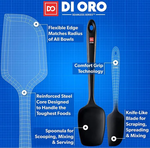 Miniatura 4 de DI ORO Juego de espátulas de silicona – Espátulas de cocina de goma para hornear, cocinar y mezclar – Resistente al calor a 600 °F y libre de BPA