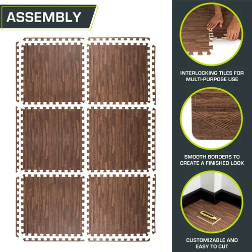 Miniatura 5 de ProsourceFit Tapete de rompecabezas de grano de madera de ½ pulgada, 6 baldosas de espuma EVA entrelazadas (24 pies cuadrados) para suelos seguros