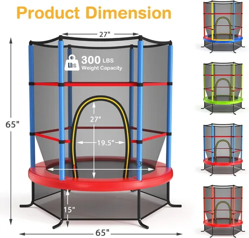 Miniatura 7 de GYMAX Trampolín de 55 pulgadas para niños, trampolín aprobado por ASTM con red de seguridad completa y cremallera lateral doble, mini trampolín