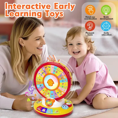 Miniatura 6 de Juguete de aprendizaje para niños y niñas de 1, 2, 3 años, girar y cantar, juguetes musicales del alfabeto con luz y sonidos de animales, juegos Rojo