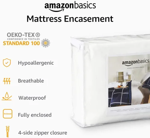 Miniatura 6 de Amazon Basics - Protector de colchón y base de colchón, impermeable, con cierre de cremallera, de 12 a 18 pulgadas de profundidad, tamaño Queen
