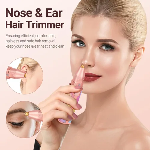 Miniatura 3 de Depilación de vello facial para mujeres: Recortadora 2 en 1 recargable de vello de nariz y cejas, afeitadora facial con luz LED incorporada para Rosa