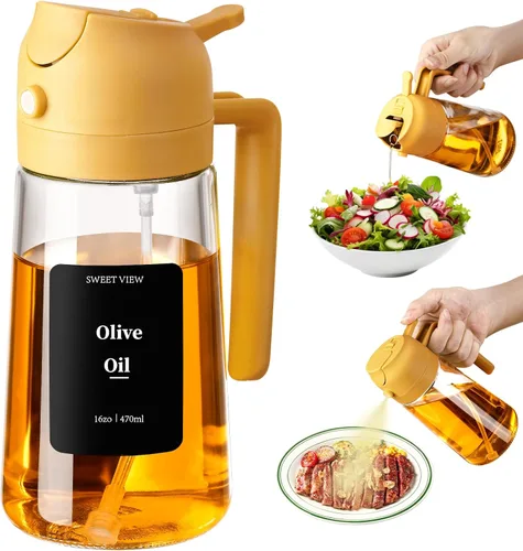 Miniatura 8 de SWEET VIEW 2 piezas Pulverizador de aceite de oliva para cocinar, botella de vidrio de 470 ml 2 en 1 para rociar y verter para cocina, freidora