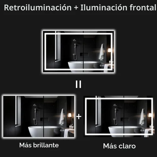 Miniatura 7 de Espejo de baño LED de 30 x 48 pulgadas con luces, regulable, antivaho, espejo de tocador de baño para pared, retroiluminado + luz frontal, función