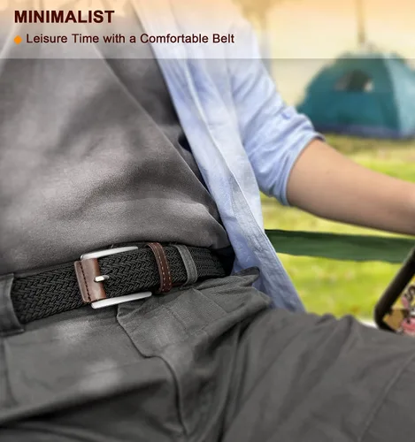 Miniatura 8 de BULLIANT Cinturón para hombre, paquete de 2, cinturón elástico trenzado para hombre, pantalones de caza, pantalones de mezclilla, 1 38 pulgadas