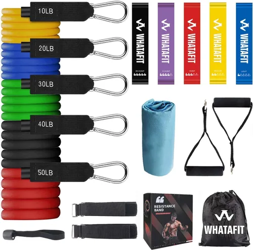 Miniatura 6 de WHATAFIT Bandas de resistencia, bandas de ejercicio, bandas de resistencia para entrenamiento, bandas de entrenamiento con asas para hombres