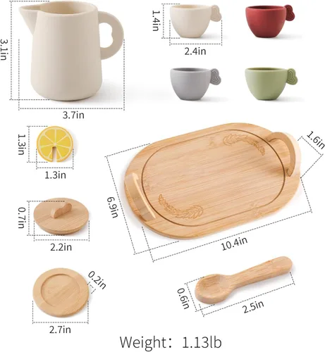 Miniatura 9 de Juego de té de madera Youuys para niños pequeños de 3 a 5 años, juegos de té para niñas pequeñas de 4 a 6 años, 14 piezas de accesorios de cocina