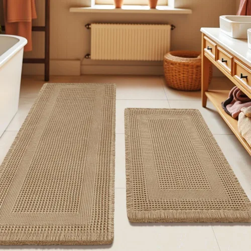 Miniatura 84 de Tapete de baño con diseño de gofre, moderno, bohemio, absorbente, antideslizante, ultrasuave, lavable a máquina, con letra de baño, dormitorio
