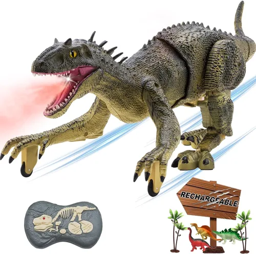 Miniatura 12 de Juguetes de dinosaurio de control remoto para niños robot electrónico de dinosaurio con luz LED y rugido 2.4Ghz simulación RC Velociraptor juguetes