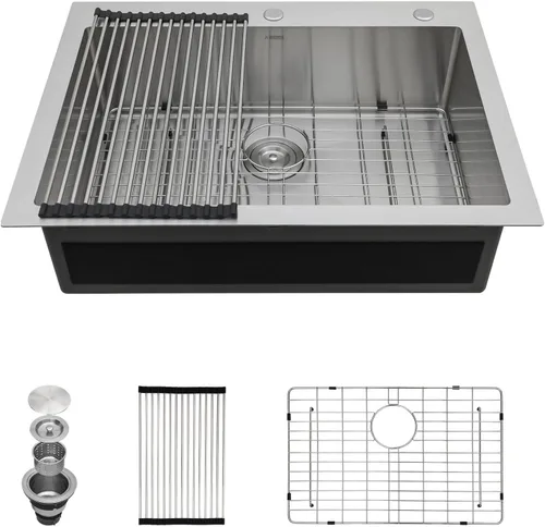 Miniatura 27 de Kichae Fregadero de Cocina de 21x20 Pulgadas, Fregadero de Barra Pequeño, Fregadero de Acero Inoxidable, Montaje Superior, Montaje Inferior