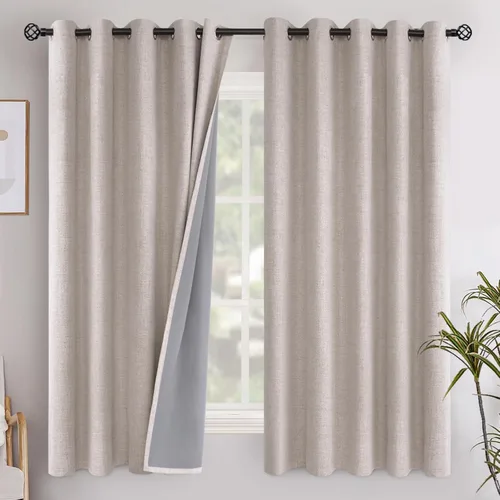 Miniatura 72 de YoungsTex - Cortinas opacas de lino para dormitorio, oscurecimiento de la habitación, cortinas con textura de lino, paneles con aislamiento térmico
