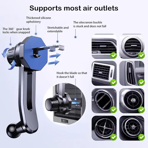 Miniatura 3 de Soporte para teléfono de coche, soporte para teléfono de ventilación, ajustable 360, adecuado para teléfonos móviles de 4.7-6.8 pulgadas