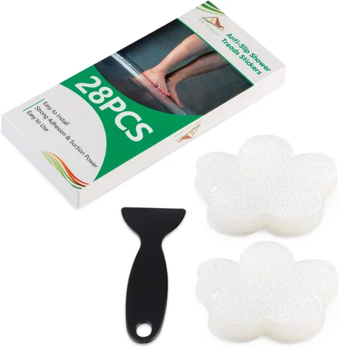 Miniatura 9 de Calcomanías antideslizantes para bañera, 28 unidades, adhesivos antideslizantes para bañera, baño, escaleras con raspador prémium Transparente