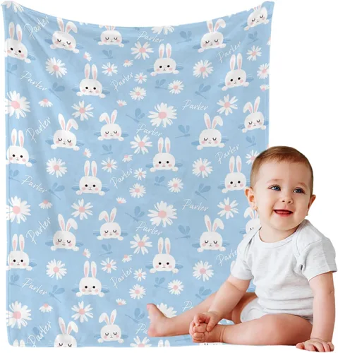 Miniatura 13 de Manta de bebé personalizada con nombre, manta personalizada con nombre floral para niñas pequeñas, mantas de franela suave, regalo conmemorativo 01