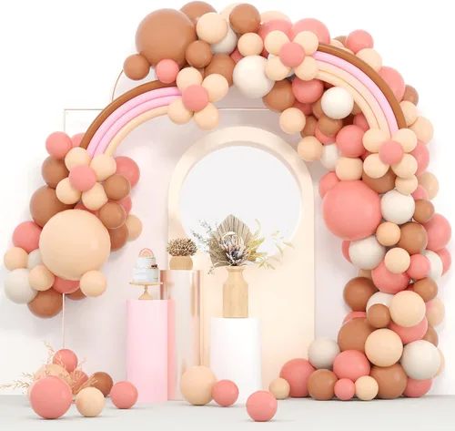 Guirnalda de globos bohemios, color nude, rosa, marrón, blanco, arena, kit de arco de globos torcidos largos para baby shower, arco iris, decoración