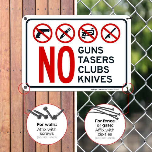 Miniatura 4 de Letrero de No Guns No Tasers No Clubs No Knives de 10 x 7 pulgadas, libre de óxido, aluminio 040, resistente a la decoloración, fabricado en Estados
