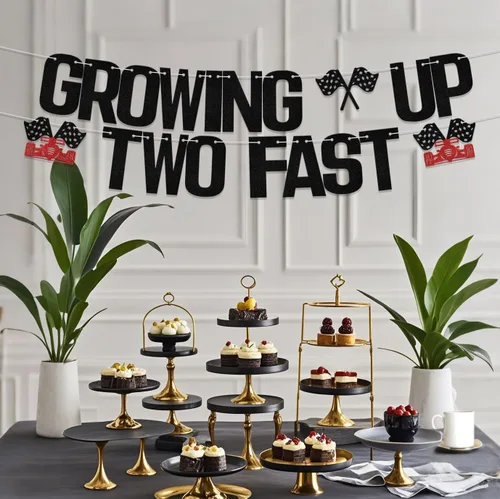 Miniatura 6 de Letrero con purpurina "Growing Up Two Fast Two Fast Twing", decoración de fiesta de cumpleaños con texto en inglés "Two Fast Two Curios