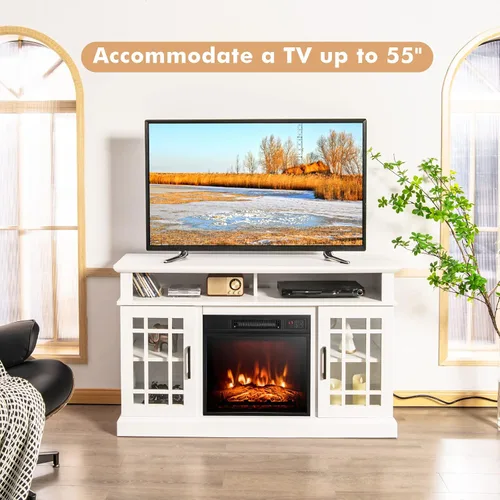 Miniatura 2 de Tangkula Soporte de TV con chimenea para televisores de hasta 55 pulgadas, con inserto de chimenea de 18 pulgadas 4777 BTU, brillo de 3 niveles