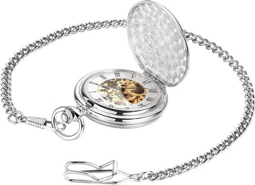 Miniatura 25 de ShoppeWatch Reloj de bolsillo para hombre con cadena Reloj de bolsillo vintage de cuerda a mano Reloj de bolsillo clásico con movimiento
