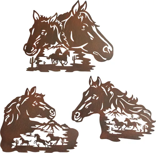 WAIU Trio Wildlife Accent - Estatuas de animales montadas en la pared, colgantes de pared de metal, paredes artísticas de silueta, decoraciones de