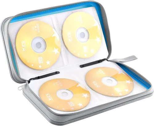 Miniatura 5 de Funda para CD, 80 de capacidad, DVD, VCD, multimedia, Blu-ray, soporte para cartera, organizador de almacenamiento (azul cielo)
