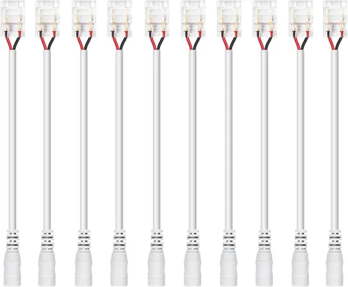 Miniatura 8 de LightingWill Conectores LED de 2 pines de 0.315 in, 10 unidades DC hembra conector transparente sin soldadura, conector de luz de cinta LED 2