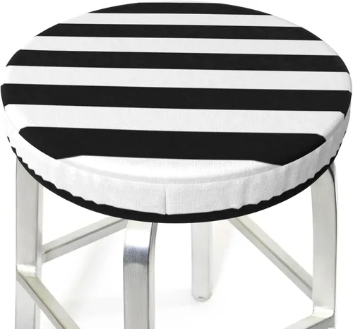 Miniatura 7 de Fundas de taburete de bar redondas elásticas y negras con rayas, fundas de taburete de bar, fundas de asiento de taburete, fundas elásticas