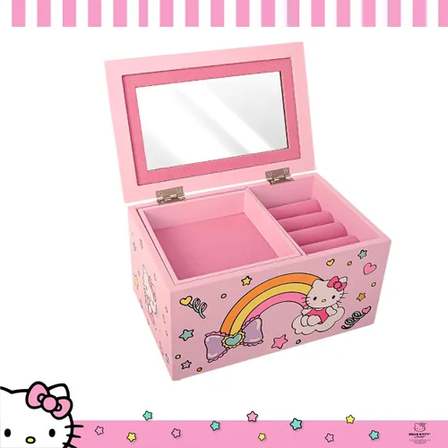 Miniatura 3 de Hello Kitty Sanrio Joyero con bandeja Regalo oficial de madera rosa