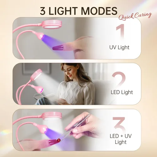 Miniatura 6 de AORAEM Lámpara LED de uñas de doble cabezal, luz LED UV de secado rápido, cuello de pato, lámpara UV secadora, luz de curado con cuello de cisne