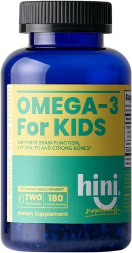 HINI Omega-3 para niños: vitaminas Omega 3 DHA, inmunidad para niños, vitaminas Omega para la salud cerebral y ocular y fuerte apoyo a los huesos, 2